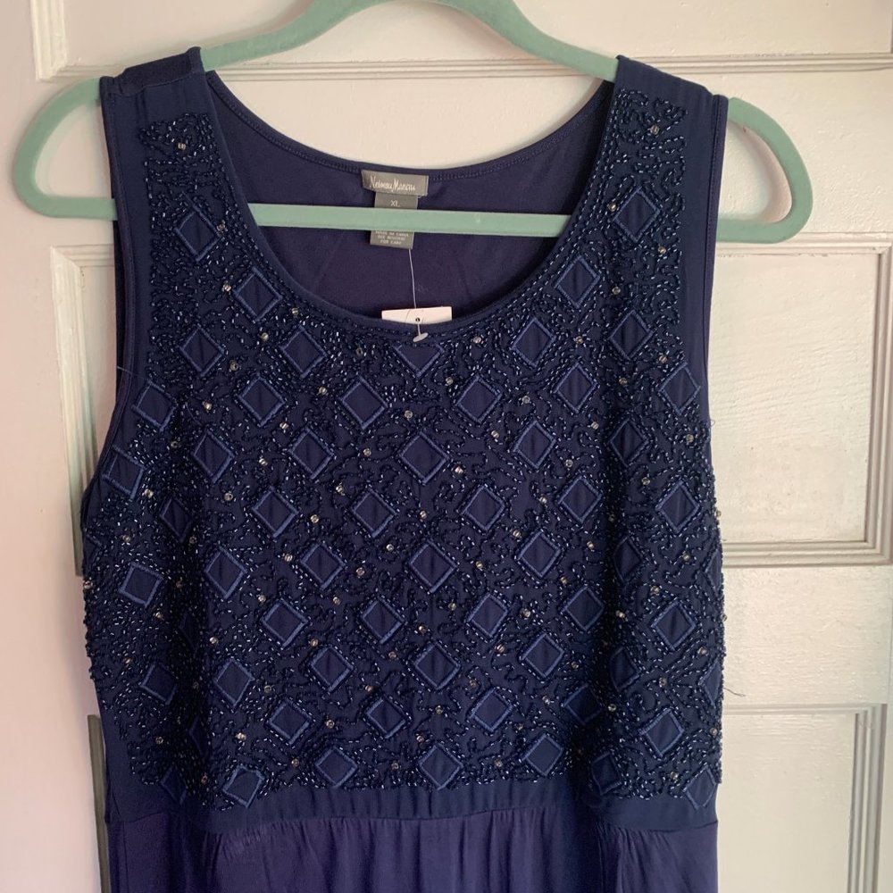 Navy Blue Beaded Neiman Marcus Maxi Dress